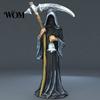 Gothic Santa Claus Figurine Grim Reaper Statue, Resin Hooded Figurine, Spooky Tabletop Ornament Mystical Outdoor Statue with Sickle And Bell