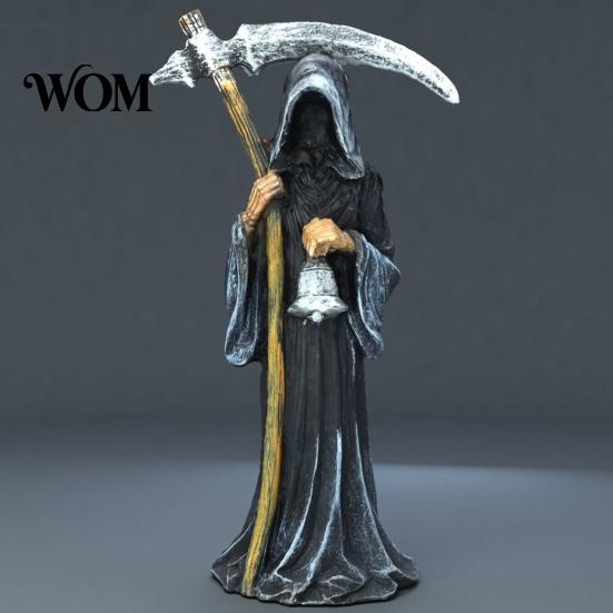Gothic Santa Claus Figurine Grim Reaper Statue, Resin Hooded Figurine, Spooky Tabletop Ornament Mystical Outdoor Statue with Sickle And Bell