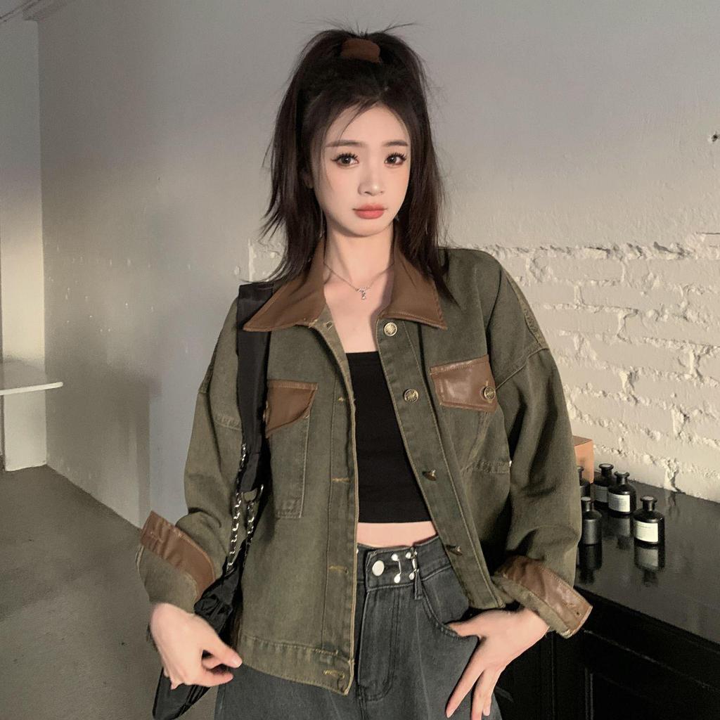 Women's Autumn Retro Patchwork Denim Jacket - Korean Style, Loose, Casual, Versatile