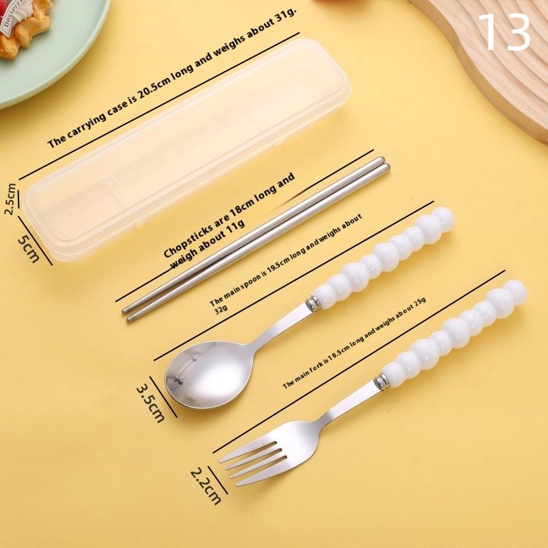 Stainless Steel Portable Student Tableware Outdoor Travel Lunch Box Spoon Fork Chopsticks Set With Storage Case Adult Gift