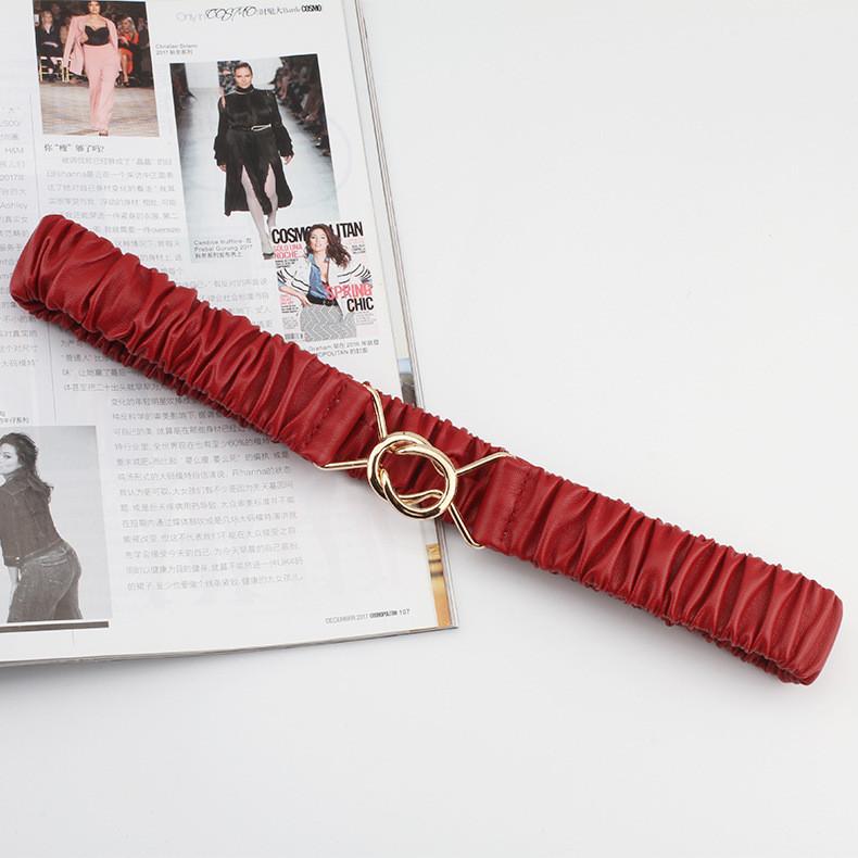 

Pleated Loop Double Buckle Solid Color Elastic Waistband Decoration Dress