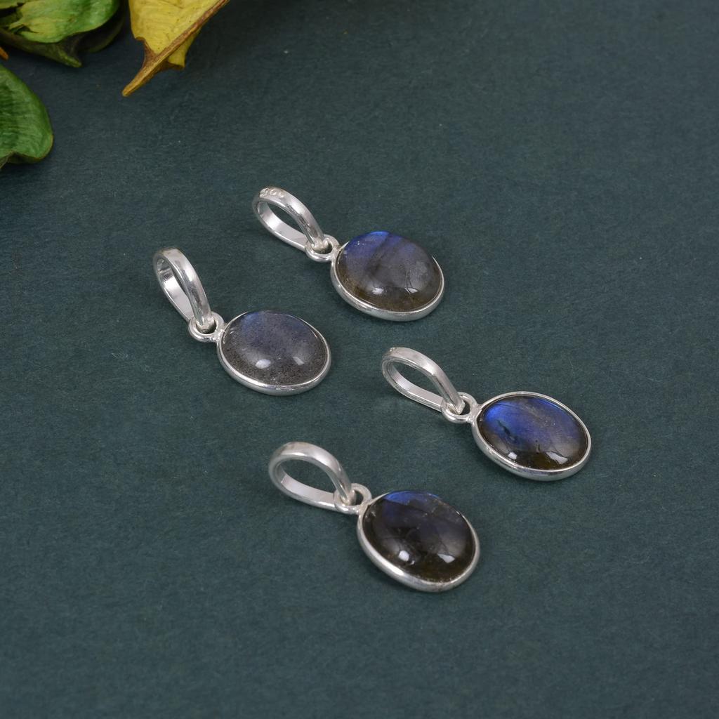 925 Sterling Silver Gemstone Labradorite Pendant Without Chain Jewelry Round Cabochon For Women or Girls - 5.76 Gms