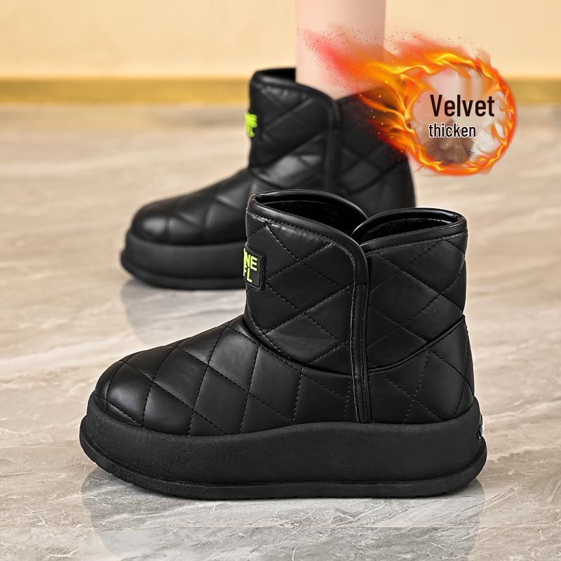 Women's Fleece-Lined High-Top Snow Boots, 2025 Winter Collection - Trendy Korean Style, Thickened for Warmth, Short Design