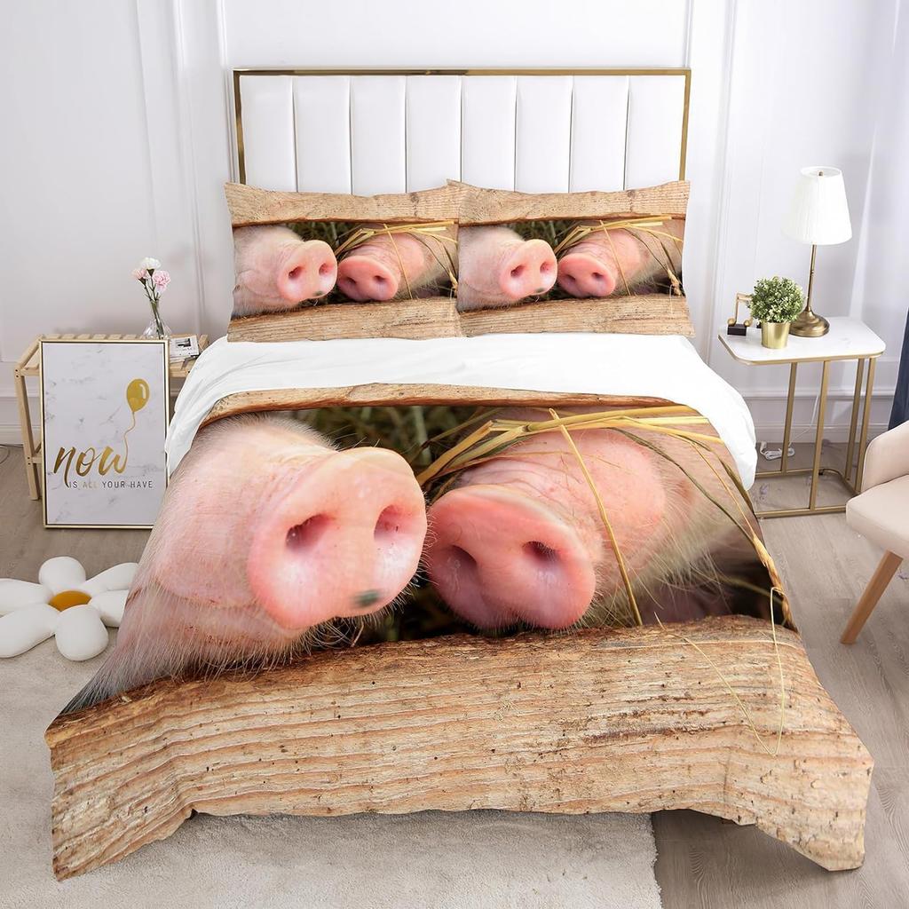 Sweet Pig Animal Bedding Set For Boys Girls, Microfiber Piggy Cartoon Animal Duvet Cover Set With Zipper and Pillowcase 75*50cm