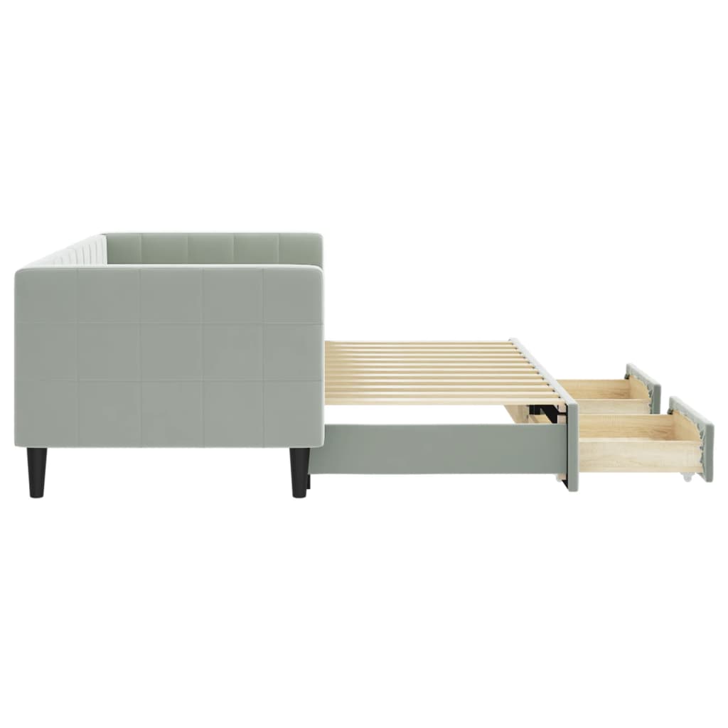 2 In 1 Pull Out Daybed with Drawers Light Grey 80x200 Cm Velvet
