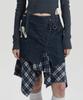 Jenyujeu Layers Corduroy Check Skirt - Navy