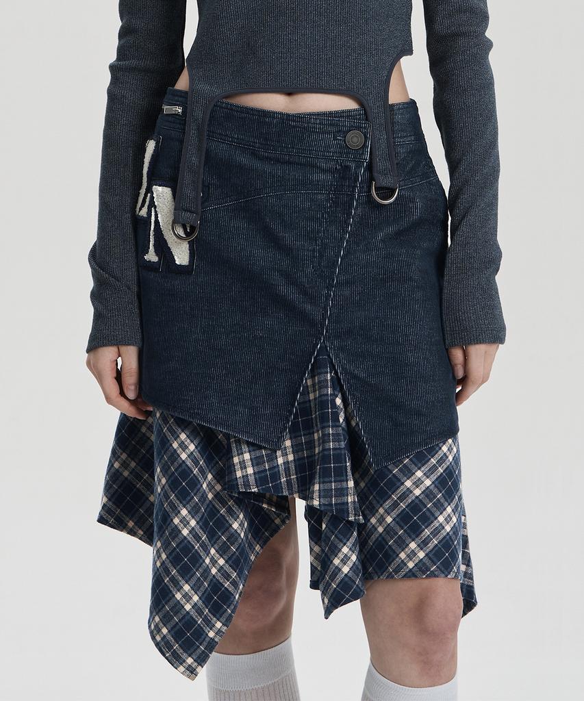 Jenyujeu Layers Corduroy Check Skirt - Navy