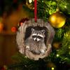 5Pcs Christmas Animal Ornaments 2D Acrylic Cute Wildlife Pendant Raccoon Owl Squirrel Hedgehog Bird