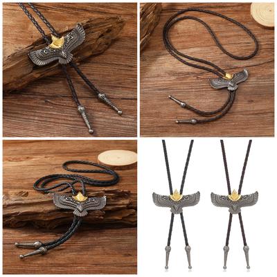 1pc/1pair Bolo Tie for Men Western Masquerade Necktie with Alloy Eagles Buckle Decors Masquerade Costume Accessories