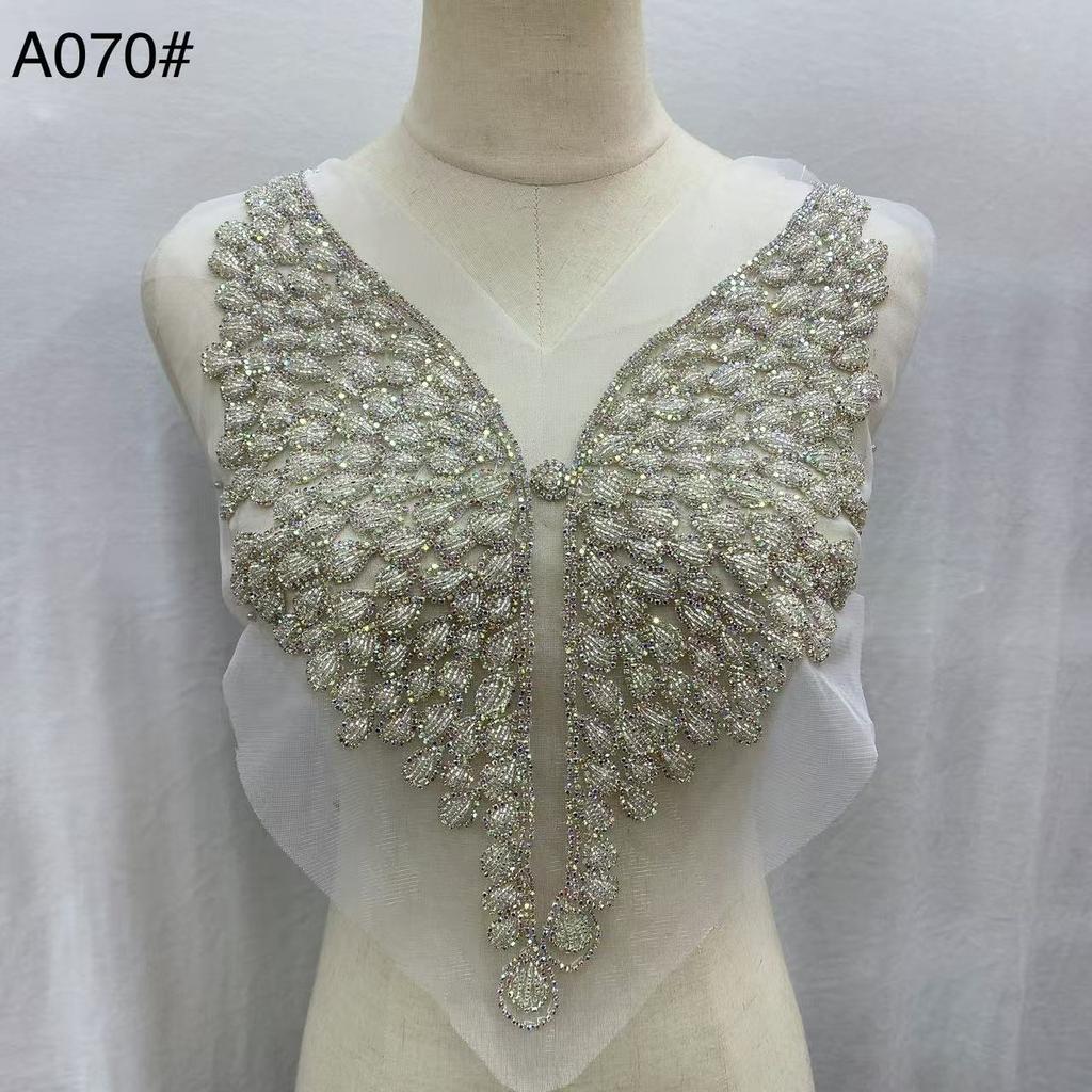 Beaded Rhinestone Crystal Fabric Bodice Applique Rose Gold Panel Pedreria Hand-Sewn Shank Style Corset Wedding Dress Evening