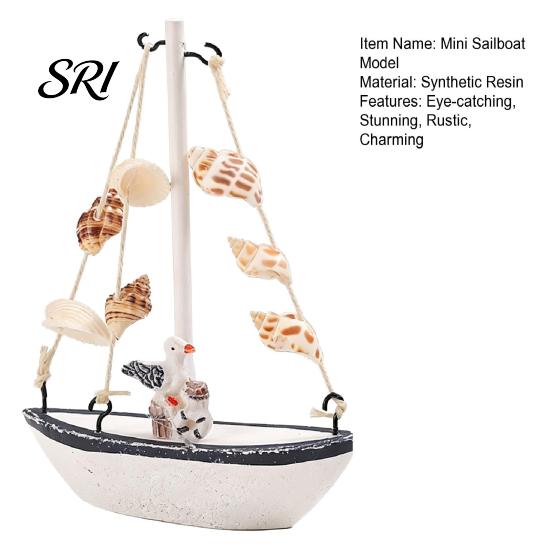 Segelboot Figur Mini Segelboot Modell Nautische Harz Dekoration mit Muschel Seestern Schreibtischzubehör Rustikal Vintage Strand Ozean Thema Schiff Ornament