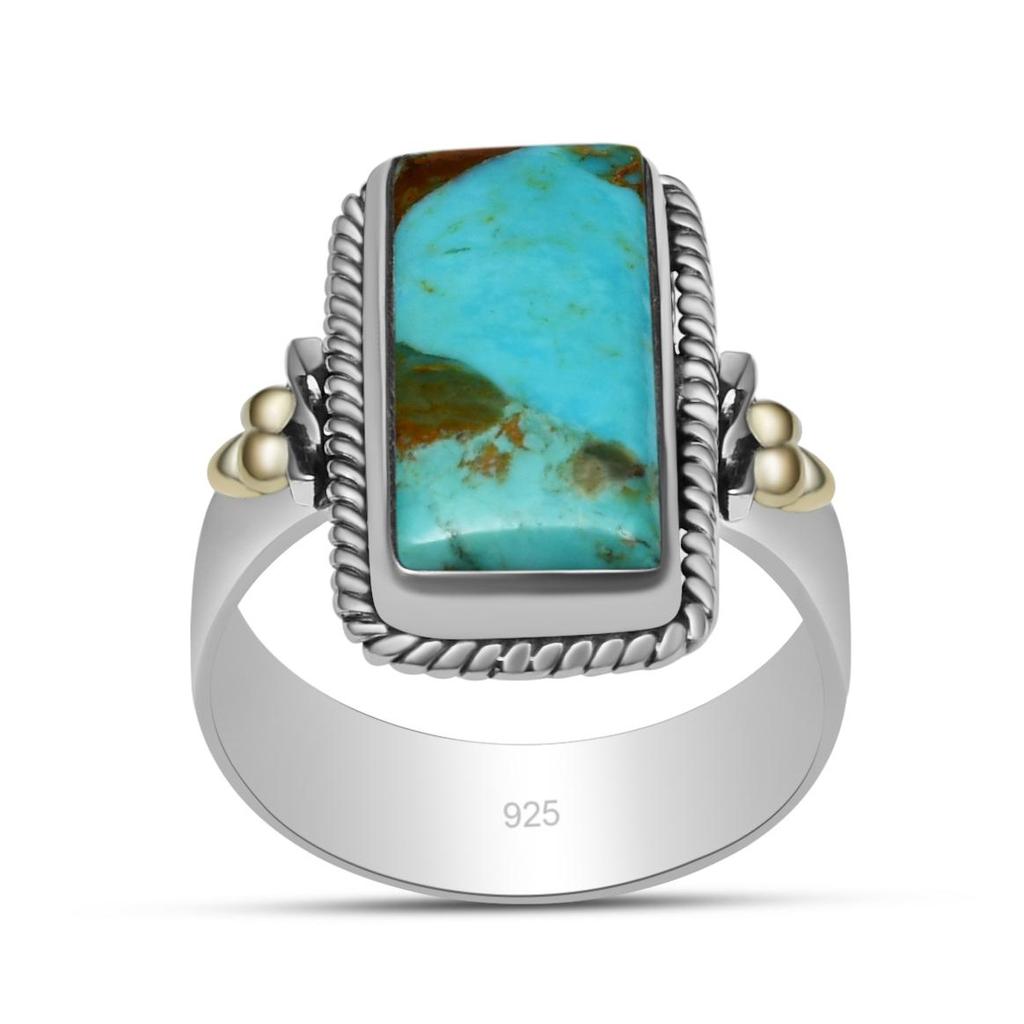 8X18 mm Natural Blue Turquoise Gemstone 925 Sterling Silver Handmade Baguette Shape Ring For Women & Girls
