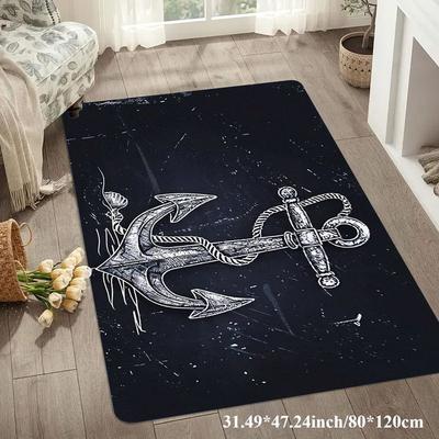 Flannel Printed Nautical Anchor Rug Vintage Sea Design Soft Fleece Floor Mat Living Room Carpet Coastal Decor Beach Theme Rugs