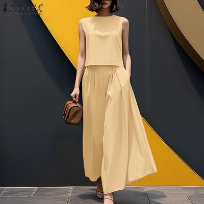 Women Sleeveless Tank Tops and Wide Leg Pants Summer Two Piece Suit Sets