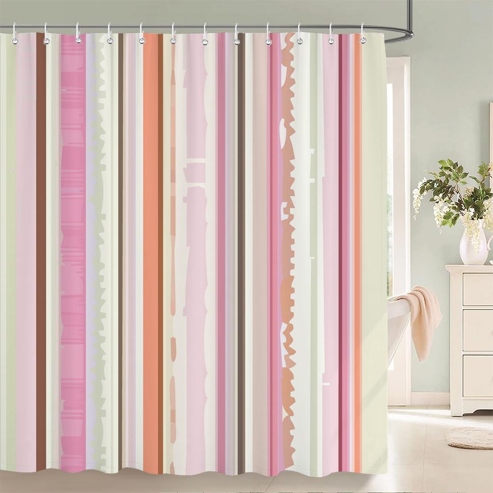 Geometric Stripe Printed Shower Curtain Color Art Polyester Fabric Shower Curtain Home Bathroom Decoration Curtain with Hooks