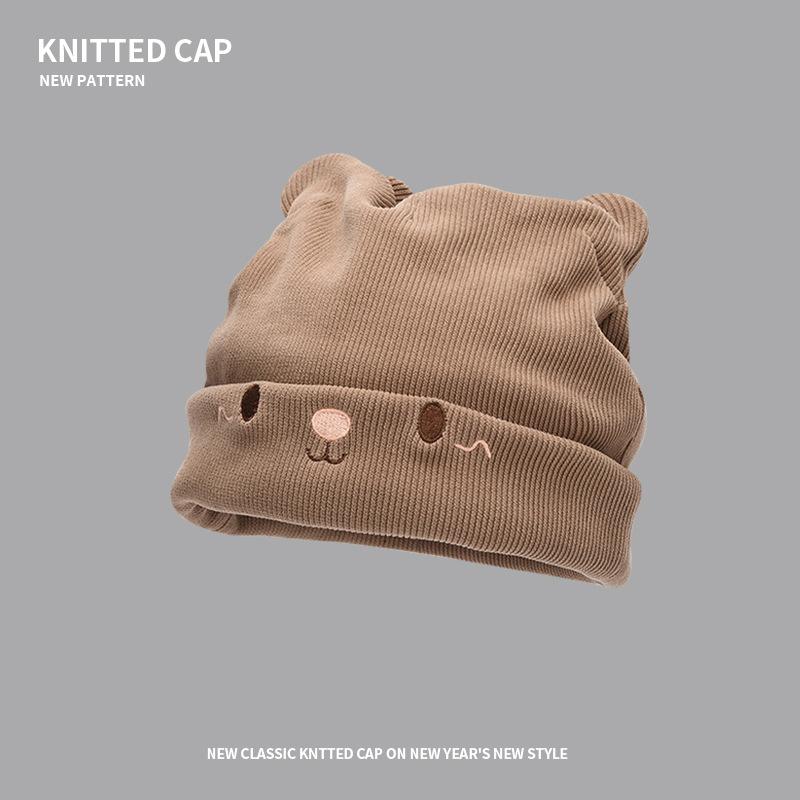 Cute cat ears knitted cold hat big head circumference confinement hat autumn and winter pregnant women nightcap bag head versatile wool hat