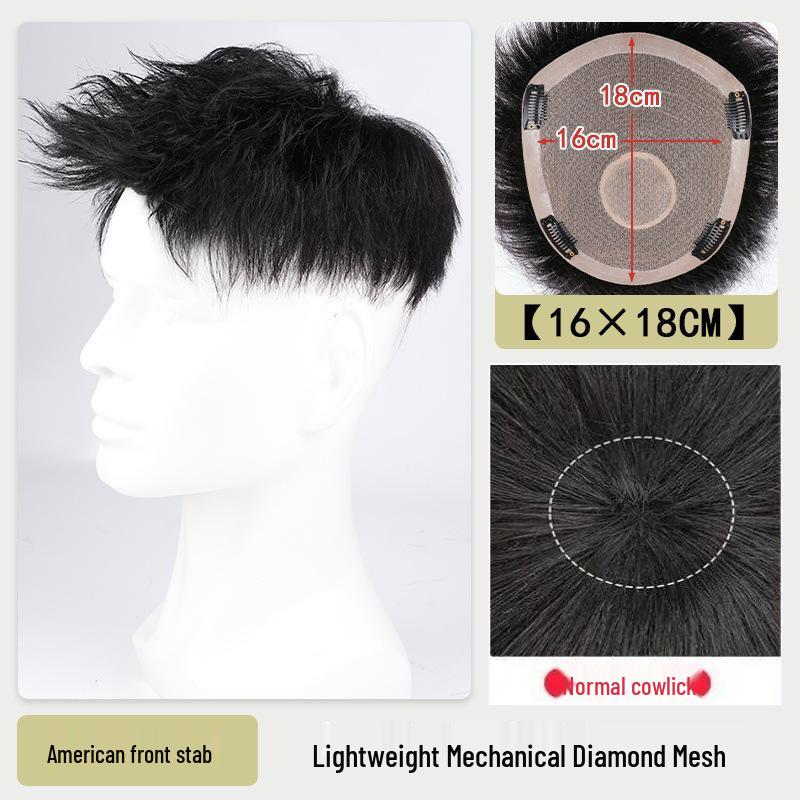 Men's American Style Spiky Front Wig: Real Hair, Lightweight, Breathable, Invisible, Seamless Short Hairpiece