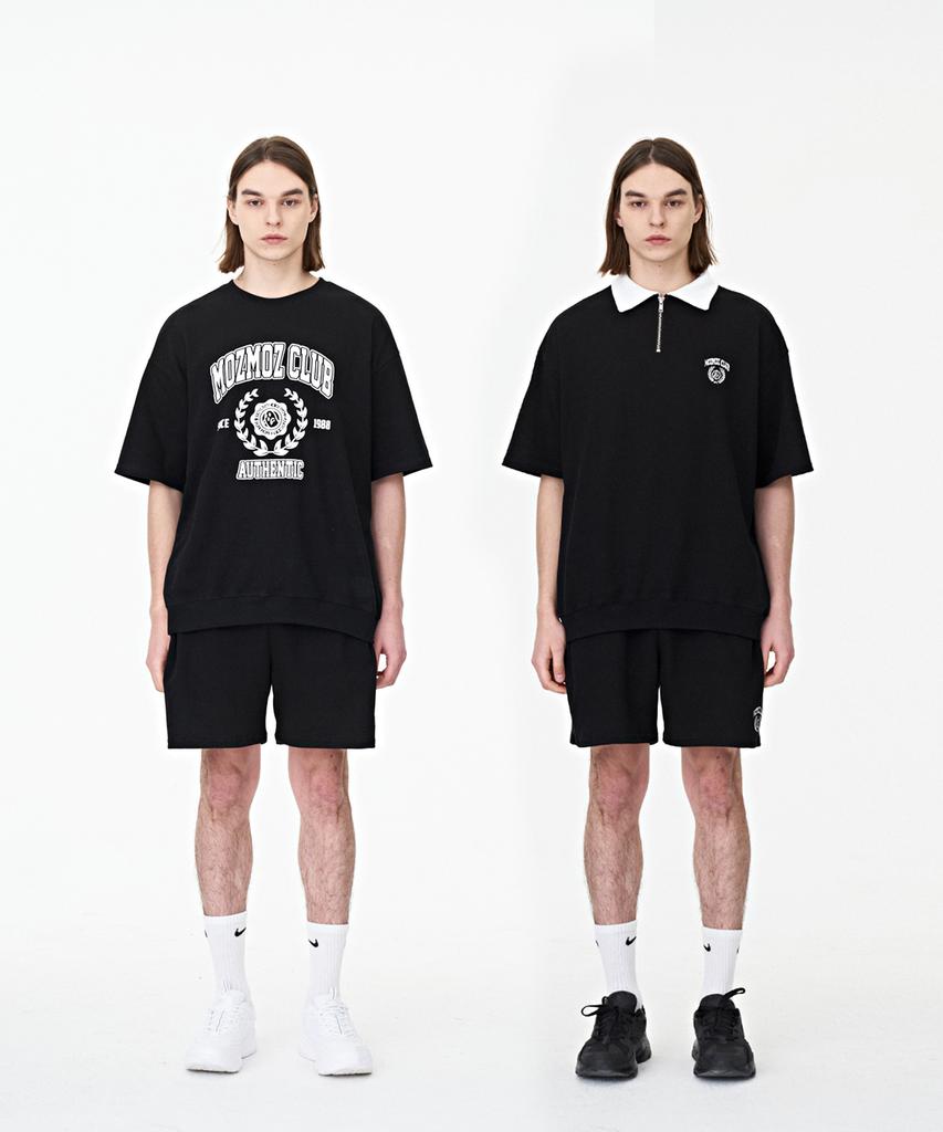 MOZMOZ [Set] Laurel Short Sleeve Sweatshirt Half-Zip Summer Set-Up Black
