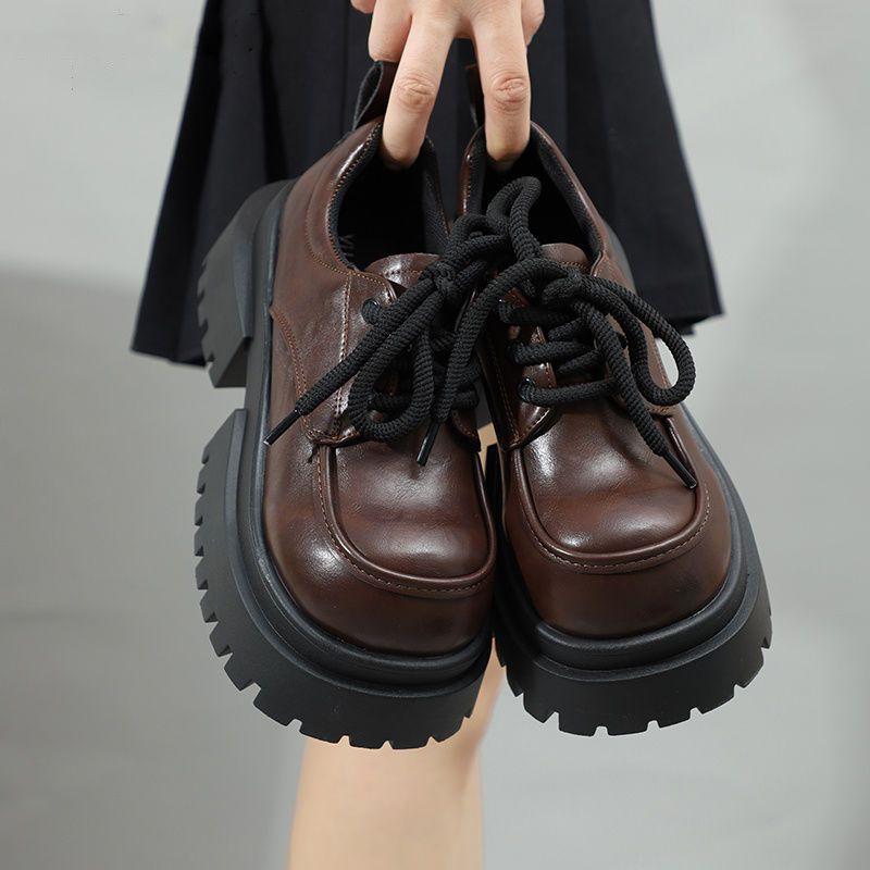 Height-increasing Versatile Retro Mary Jane Single Shoes Black British Thick Heel Platform Small Leather Shoes Women's New Autumn and Winter