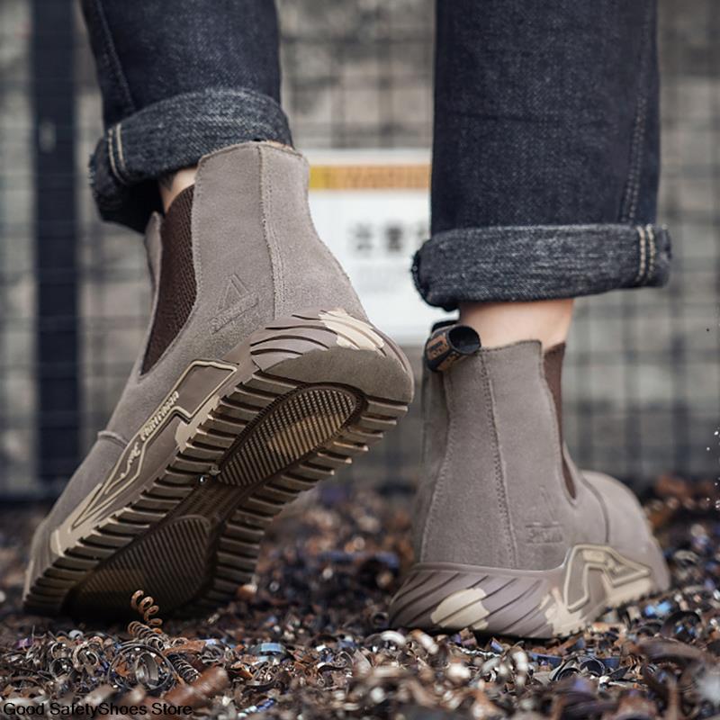 Work Boots Safety Steel Toe Shoes Men Chelsea Boots Anti-Scald Welding Shoes Anti-Smash Indestructible Boots Work Safety Shoes