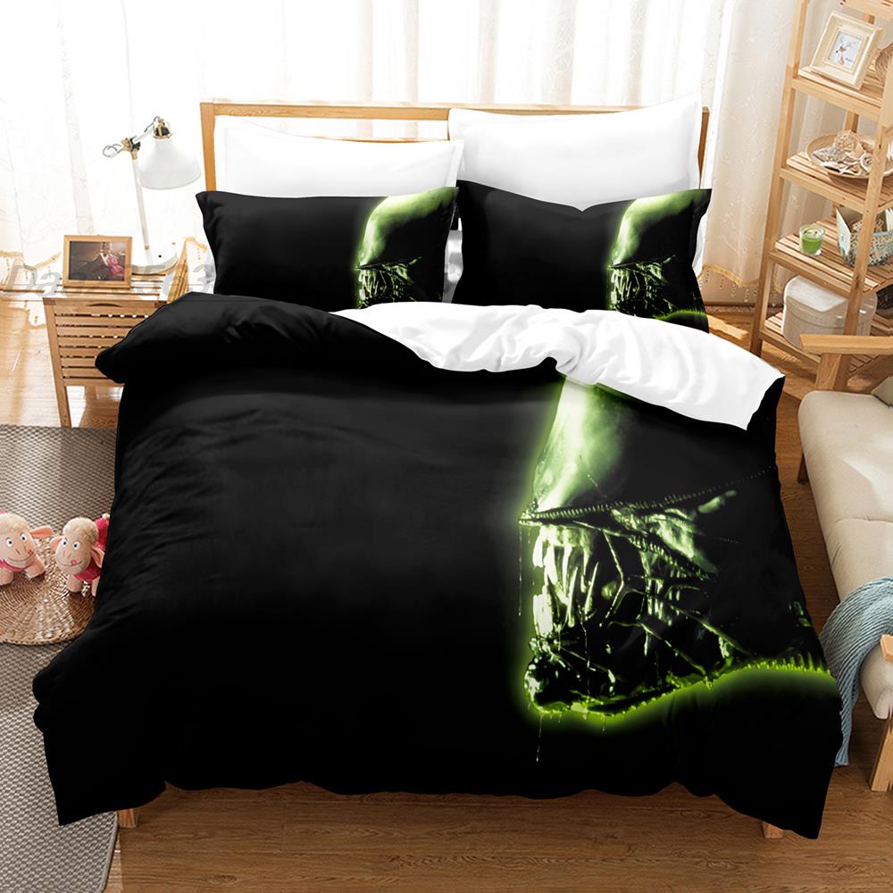 

Alien Beding Set Single Twin Ful Quen King-Sized Dimensionsd Dimensions Bed Linen Set Aldult Kid Bedrom Duvetcover Sets 3D Xenomorph Bed Shet Set 135*200cm Eu-Single