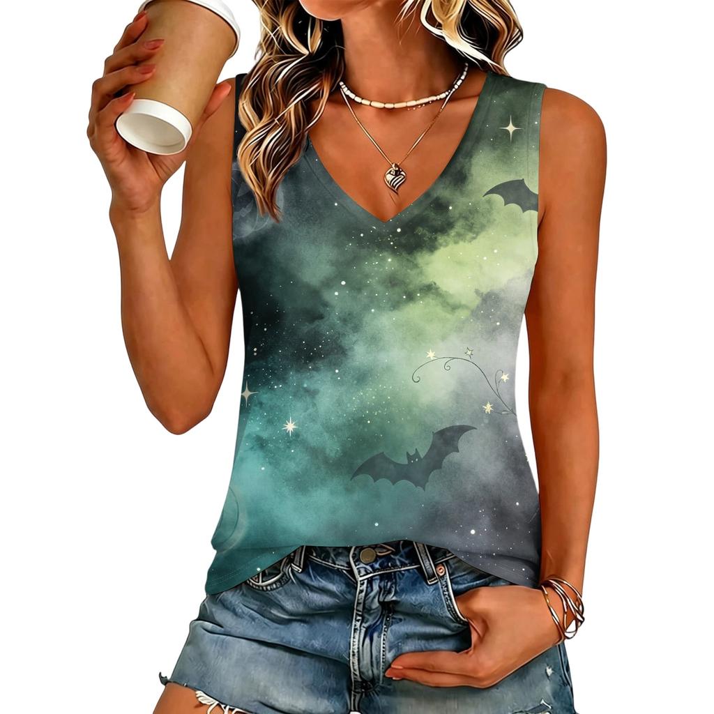 Women's V Neck Casual Halloween Printed Top for Party and Daily Wear