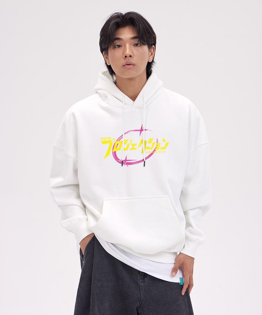 Cyber Overfit Wide Shoulder HoodieWhite
