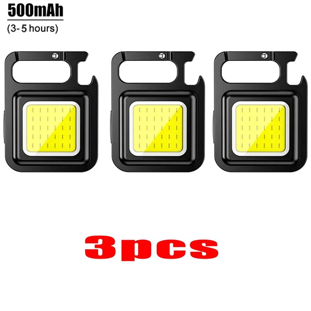 LED Working Light USB Rechargeable Mini Flashlight Portable Bright Keychain Pocket Clip Lantern Outdoor Hiking Fishing Camping