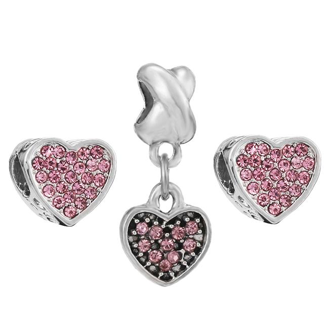 3pcs /Lot Pink Love Heart Beads Enamel Mom Pendant Fit Diy Brand Charm Bracelets Necklaces For Women Mother Jewelry Making