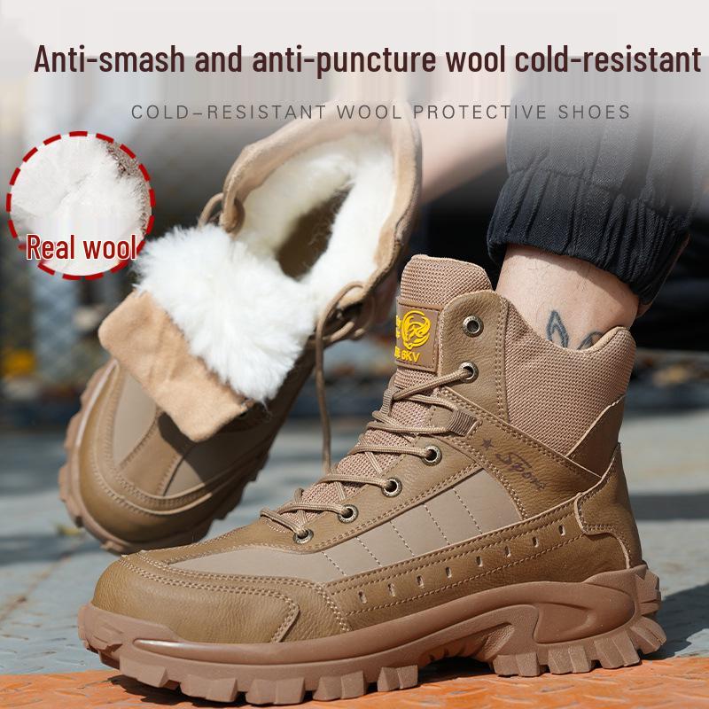 Men s Winter Wool Waterproof Work Shoes Anti-Smash Plastic Toe Cap Velvet Lined Lightweight Protective Construction Footwear 302 All-season Size 42 3350₽