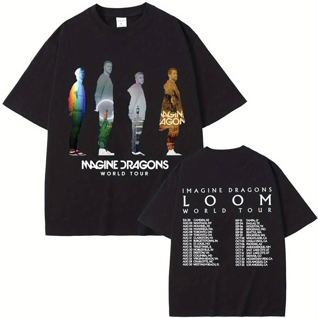 Men's Imagine Dragons World Tour Pattern T-Shirt Cotton Crew Neck Short Sleeve Summer New Couple Top