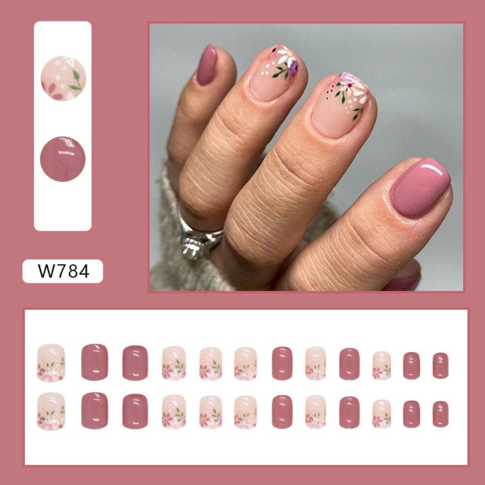 French Fake Nails Flowers Nail Tips Fashion False Nails  for Salon