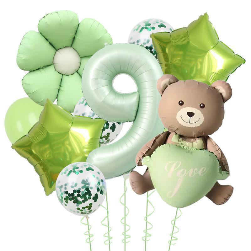 Matte Love Bear Colored Daisies 40 Inch Caramel Cream Aluminum Film Sequins Latex Balloon Birthday Set