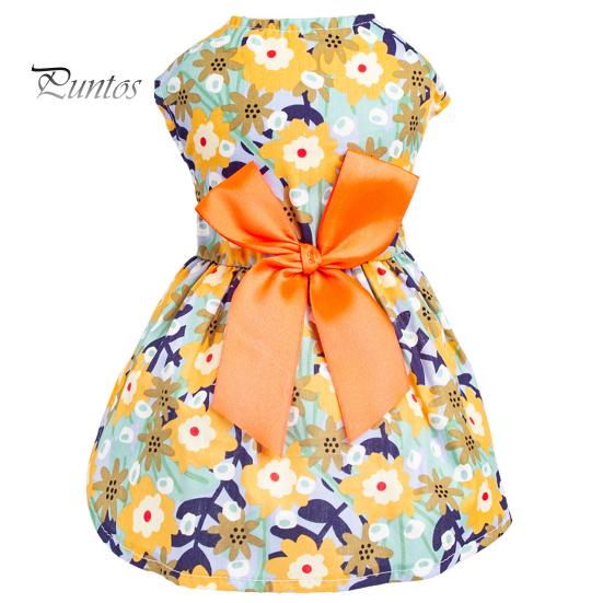 Lindo adorável vestido de princesa para cachorro com estampa floral e laço para filhotes de cachorro e uso diário