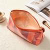 Striped PU Tassel Zipper Makeup Bag Multi Colored Striped Design Large Capacity Portable Travel Skincare Grooming Storage Bag