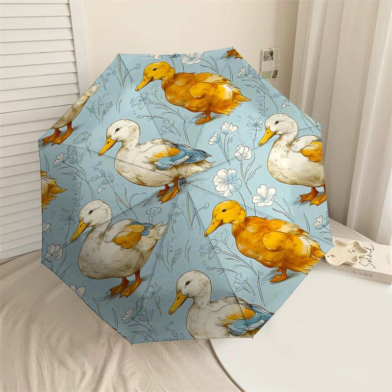 

1PC Ducks Flowers Umbrella-8-Rib Reinforced Portable Folding Travel Suitable for All Seasons Outdoor Daily Use-G410