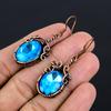 Blue Topaz Earrings, 999 Copper Wire Wrapped Gemstone Jewelry, Handmade Earrings, For Thanksgiving