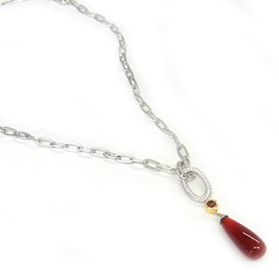 [Your and My Jewelry Box] Silver Super Volume Red Carnelian Charm Necklace (Detachable) [Gift Wrapped]