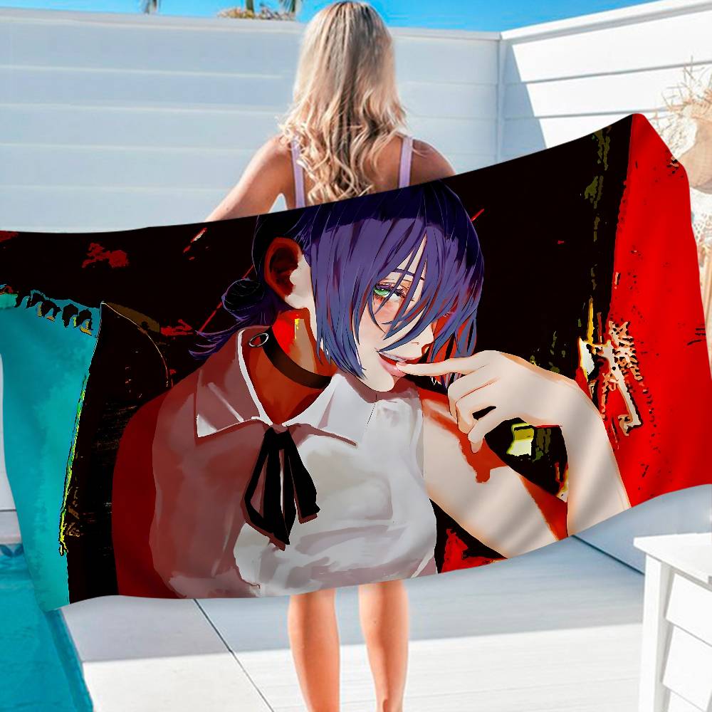 Popular Action Anime C-Chainsaw M-Man R-Reze A-Arc Microfiber Printed Beach Towel Yoga Beach Running Absorbent Soft Towel