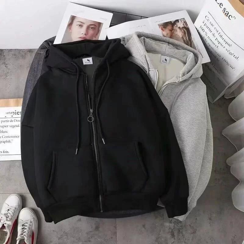 Men's Spring and Fall Casual Hooded Jacket Loose Plus Size Zipper Sweatshirt