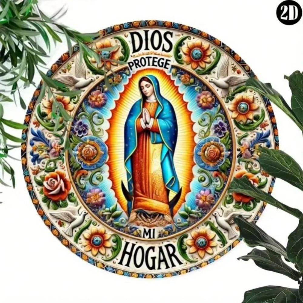 Metal Sign Spanish Decor God Protects My Home Vintage Style Rustproof Wall Art