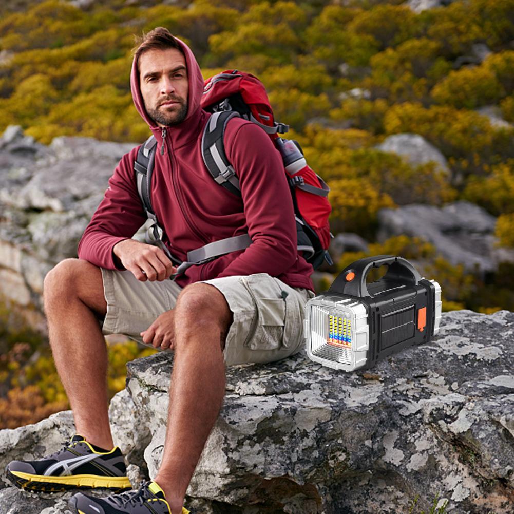High Power LED Flashlight USB Rechargeable 8 Lighting Modes Camping Lantern Power Bank Solar Powered for Tactical Camping Hiking
