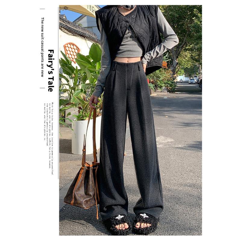 Pantaloni albi cu picior larg, îngust, pentru femei, toamnă și iarnă, lână, drapaj moale, pantaloni de costum, casual, cu picior drept