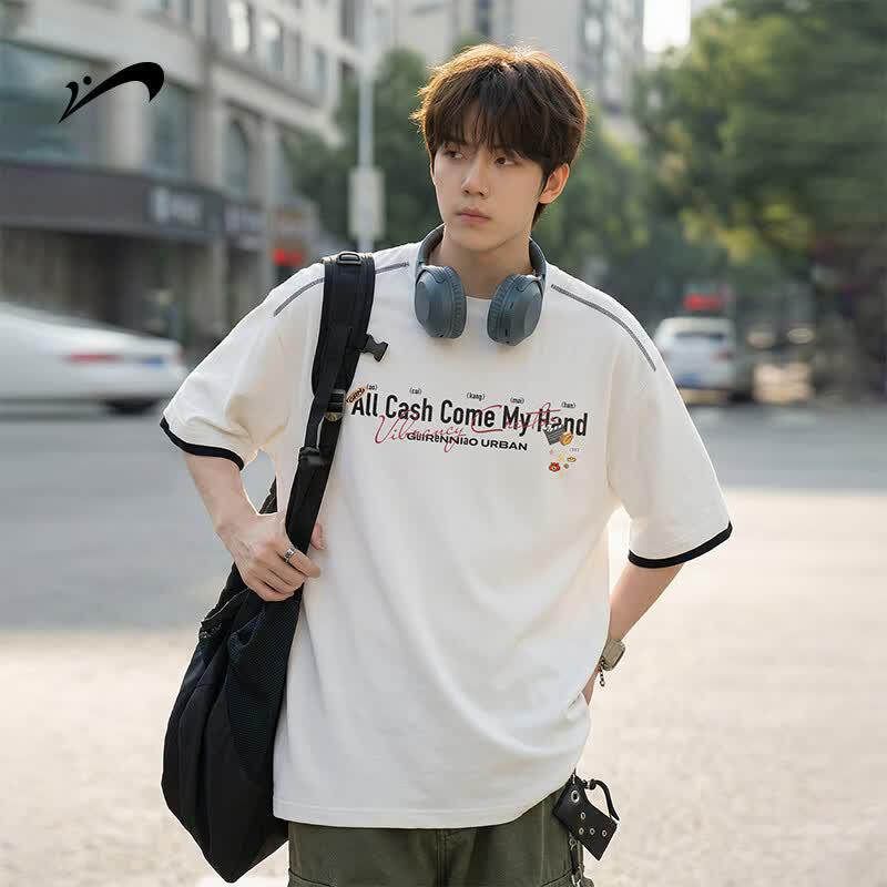 Guirenniao Men s Cotton American Style Short Sleeve T-Shirt L