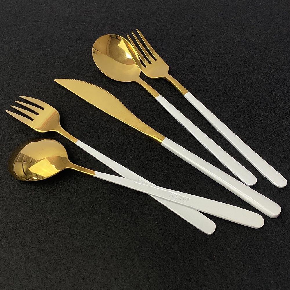 White Gold Cutlery Set 20Pcs Dinnerware Set 18/10 Stainless Steel Knife Fork Spoon Silverware Kitchen Flatware Tableware Set