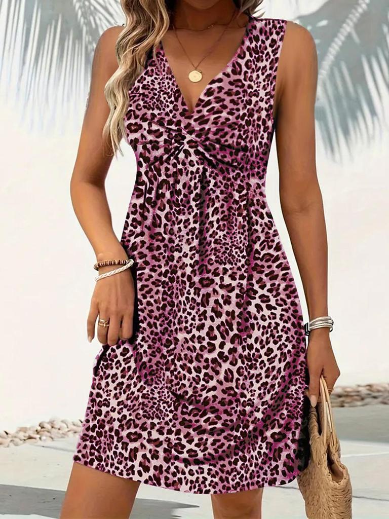 2025 Spring/Summer European & American Twist Knot Leopard Print Women's Dress