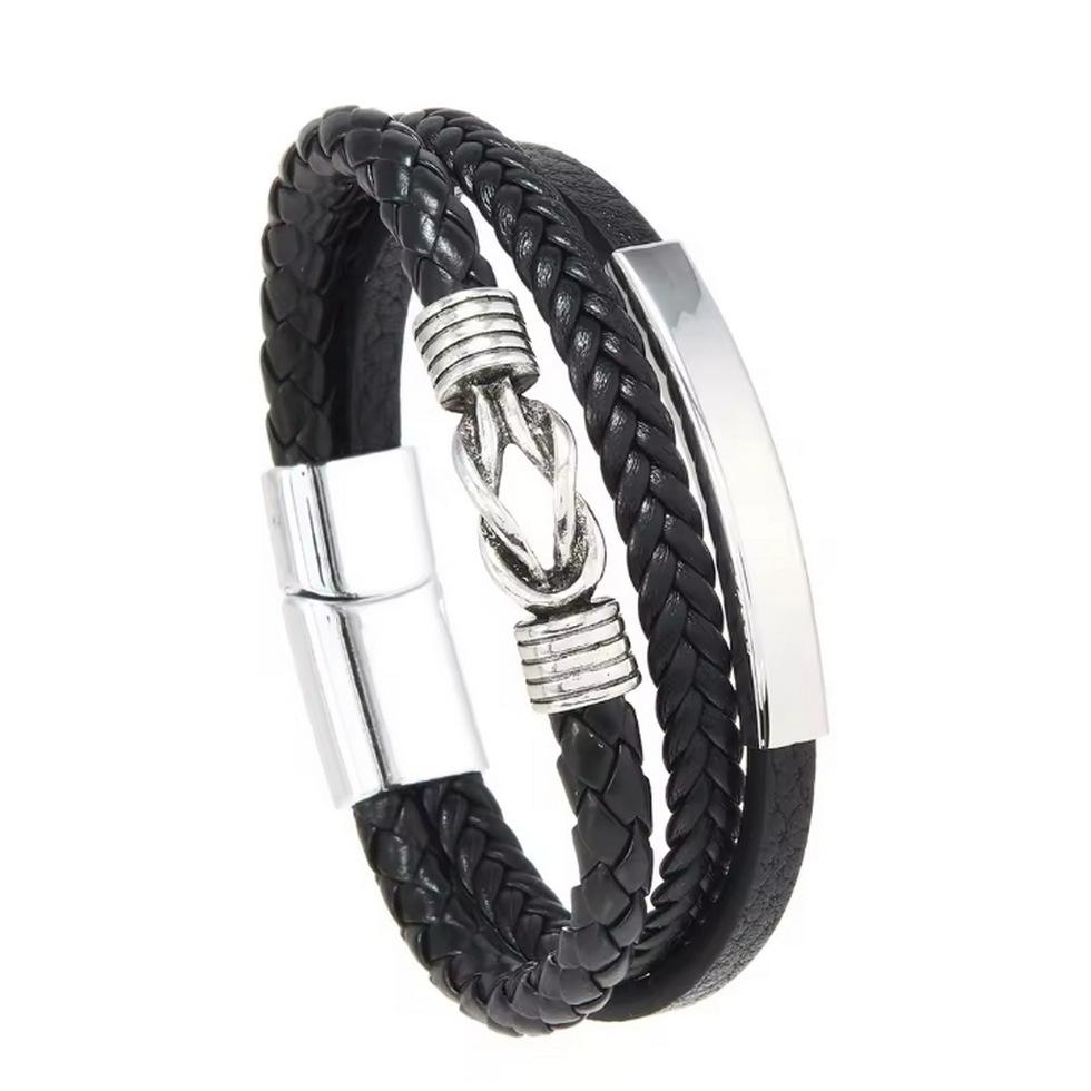 Premium Leather Bracelet: European & American Fashion, Engravable Multi-layer 8-Figure Alloy Design