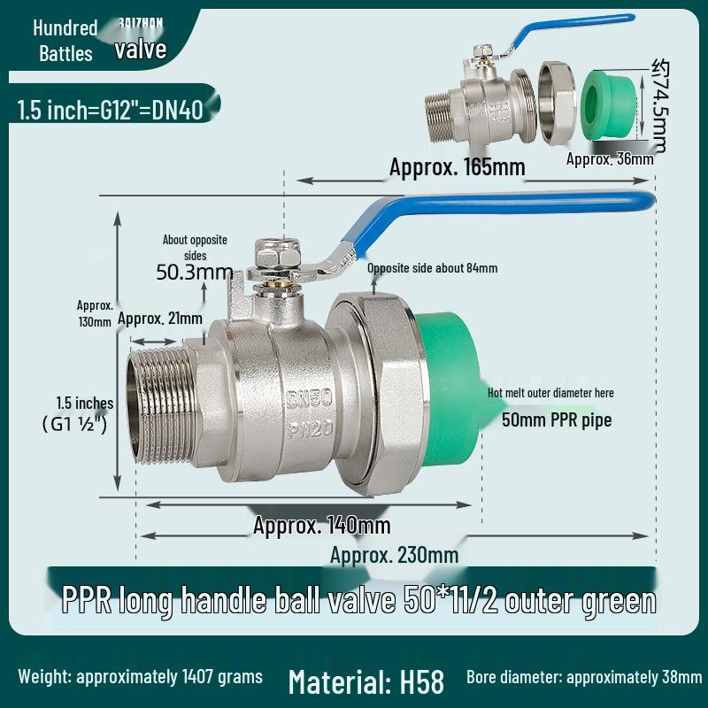 Mosiężny zawór kulowy z gwintem zewnętrznym PPR do domowej instalacji wodnej (4, 6 Punktów, 1 Cal)