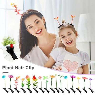 100Pcs Artificial Plants Hair Clip Flower Grass Mushroom Duckbill Clamp Women Girls Hair Barrette Hair