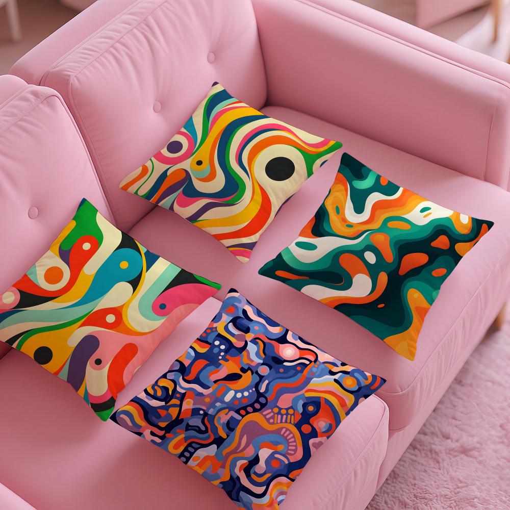 Abstract Geometric Pattern Pillow Case Silky Short Plush With Invisible Zipper Dustproof Sofa Cushion Cover For Home Decor